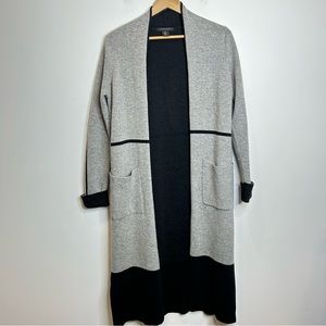 Tahari Wool Long Duster Cardigan Sweater in Grey Black
